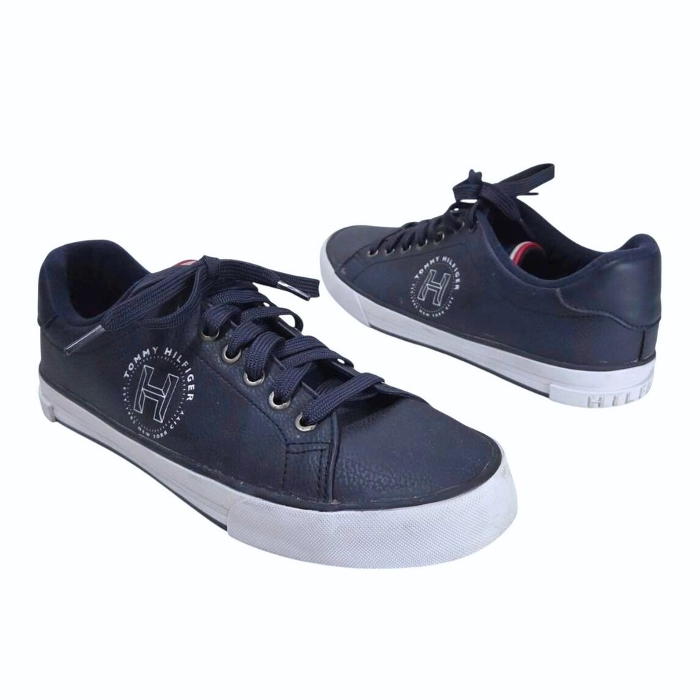 Tommy Hilfiger Men Low Top Faux Leather Sneakers 8.5 TMPARINO-C Navy Preppy Shoe